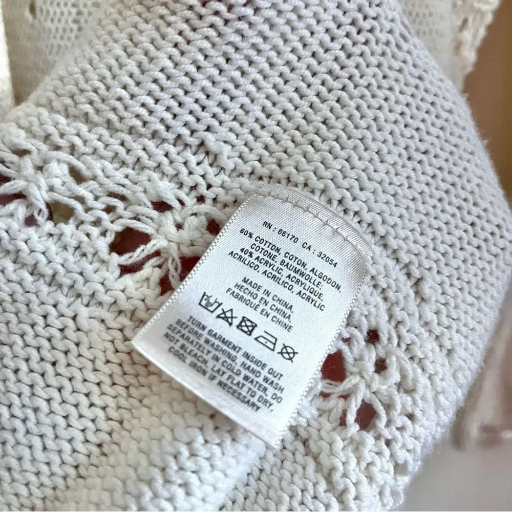 Anthropologie Angel of the North Knit Crochet Cardigan Chunky Cream Size XS